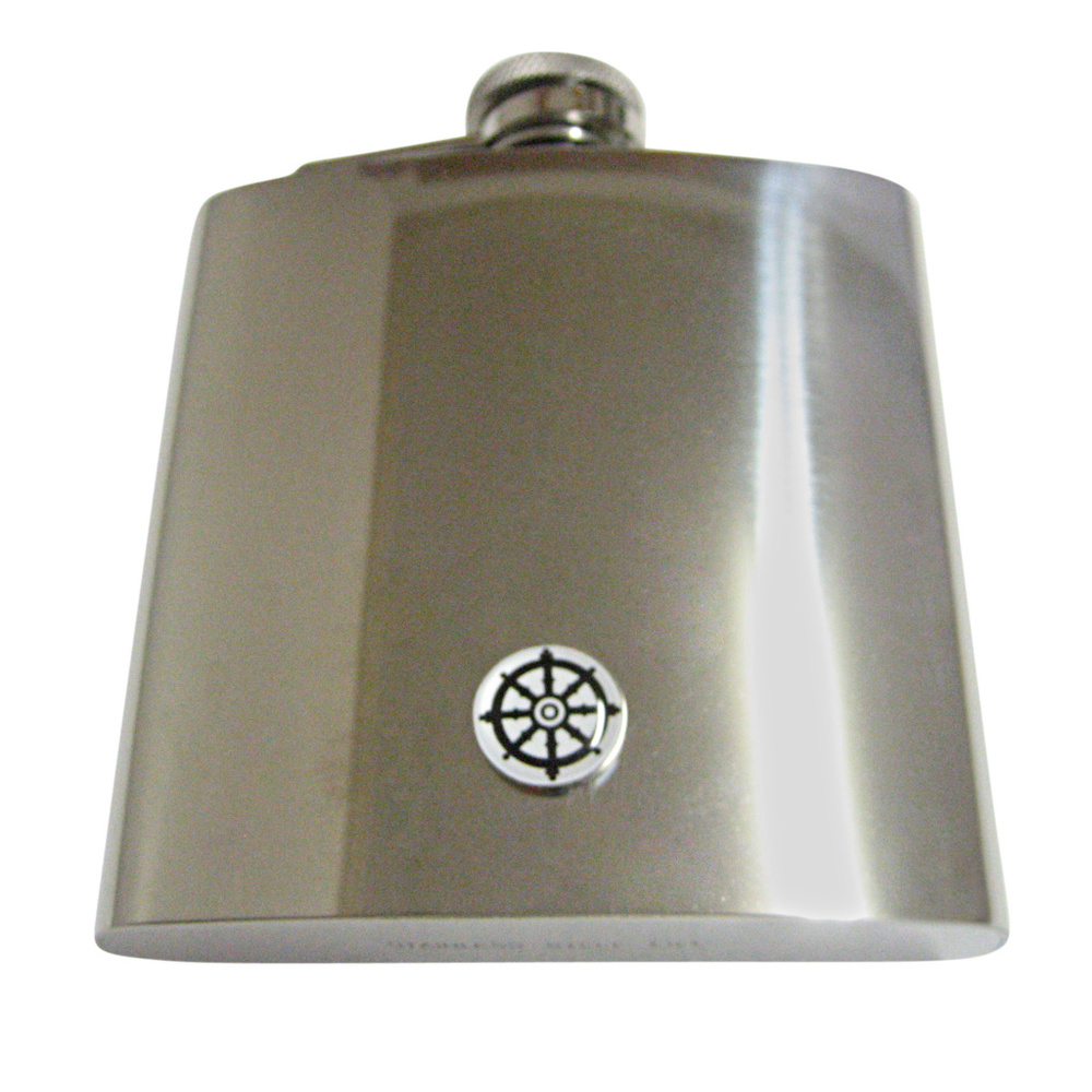 Buddhist Wheel of Dharma Design 6oz Flask